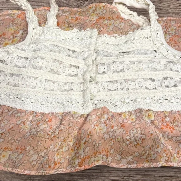 American Eagle Pink Floral and White Lace Tiered Baby Top Adjustable Straps XS - Picture 6 of 11